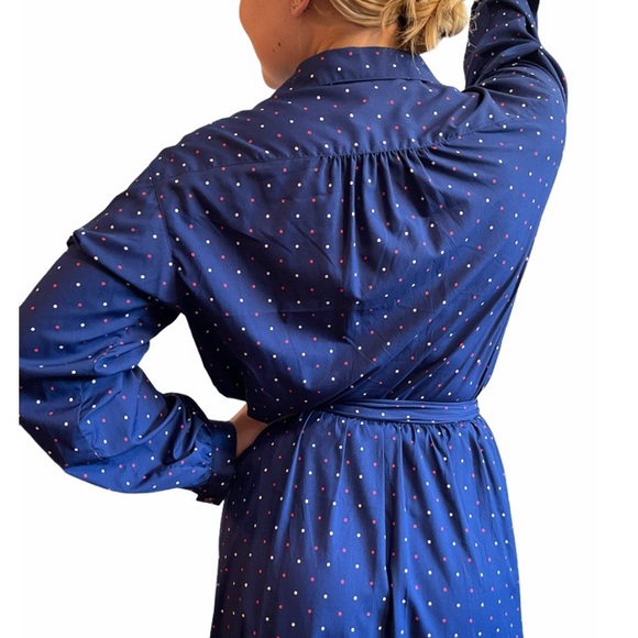 70’s Vintage Halston Navy Polka Dot Skirt Suit Set - Picture 10 of 11